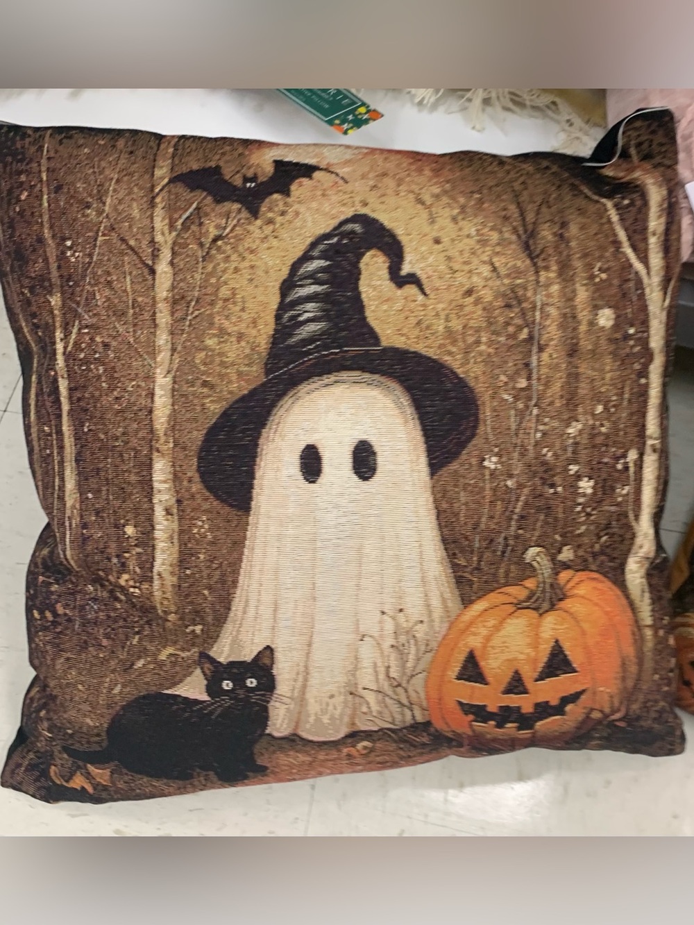 Halloween Ghost, Pumpkin & Black Cat Decorative Pillow Cover
